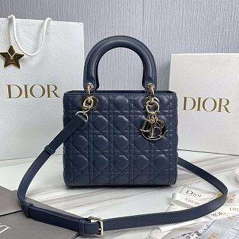 Dior Small Lady Lambskin Cannage My In Navy - 24x20x11cm