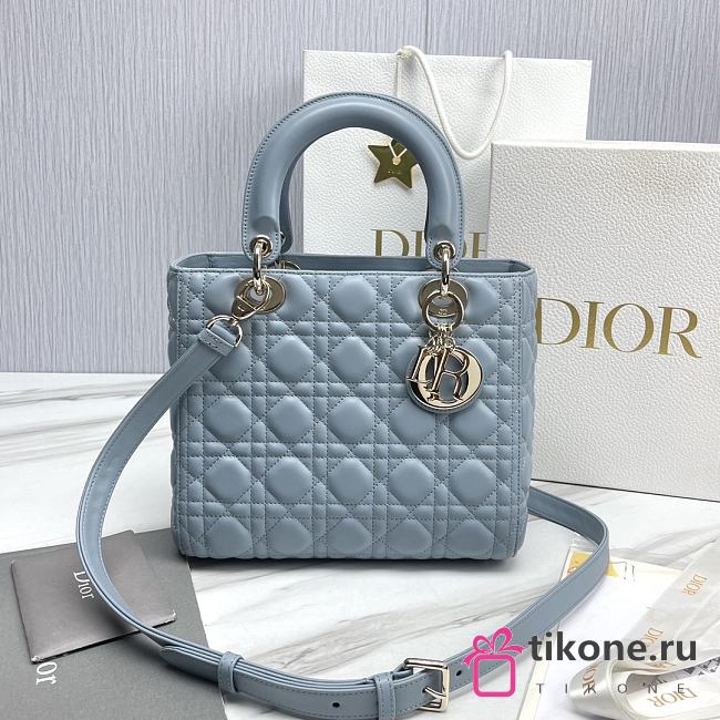 Dior Small Lady Lambskin Cannage In Blue - 24x20x11cm - 1