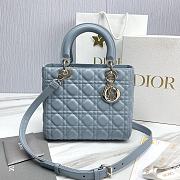 Dior Small Lady Lambskin Cannage In Blue - 24x20x11cm - 1