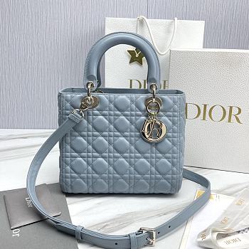 Dior Small Lady Lambskin Cannage In Blue - 24x20x11cm