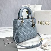 Dior Small Lady Lambskin Cannage In Blue - 24x20x11cm - 3