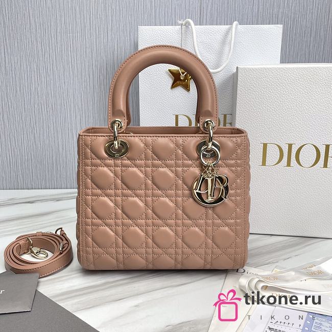 Dior Small Lady Lambskin Cannage In Nude Pink - 24x20x11cm - 1