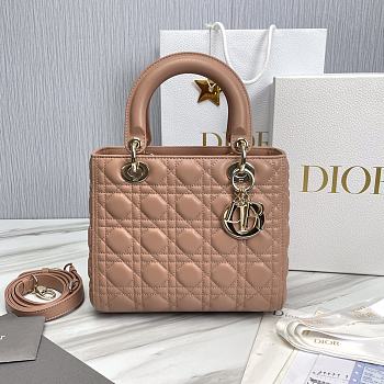 Dior Small Lady Lambskin Cannage In Nude Pink - 24x20x11cm