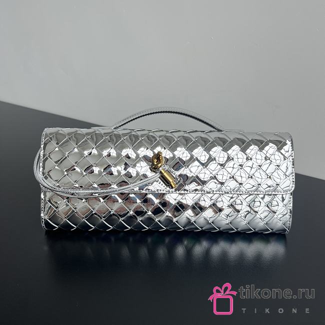 Bottega Veneta Long Clutch Bag In Silver With Gold Buckle - 31x13x3cm - 1