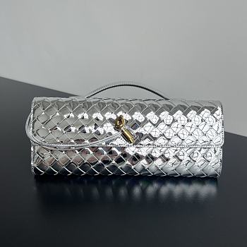 Bottega Veneta Long Clutch Bag In Silver With Gold Buckle - 31x13x3cm