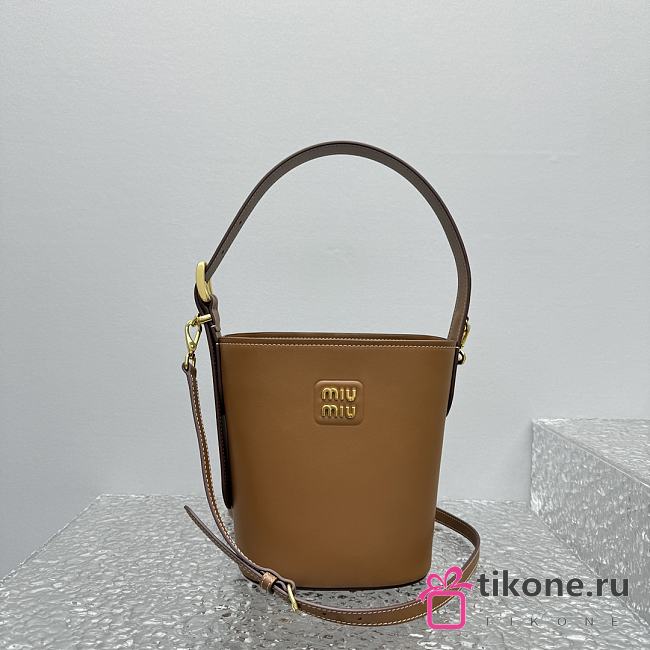 Miumiu Brown Leather Bucket Bag - 20x16x10cm - 1