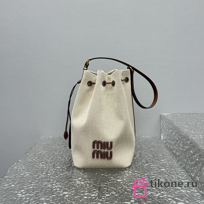 Miumiu White Canvas Bucket Bag - 20x16x10cm - 1