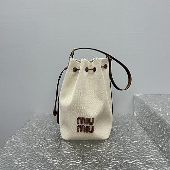 Miumiu White Canvas Bucket Bag - 20x16x10cm