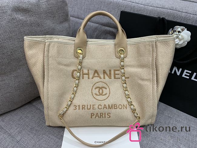 Chanel Medium Deauville Shopping Bag In Beige Canvas 38cm - 1