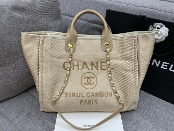 Chanel Medium Deauville Shopping Bag In Beige Canvas 38cm