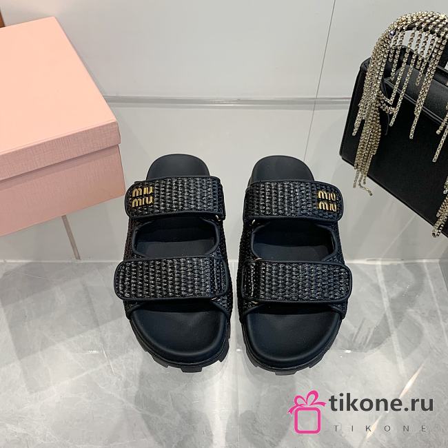 Miumiu Black Woven Sandals - 1