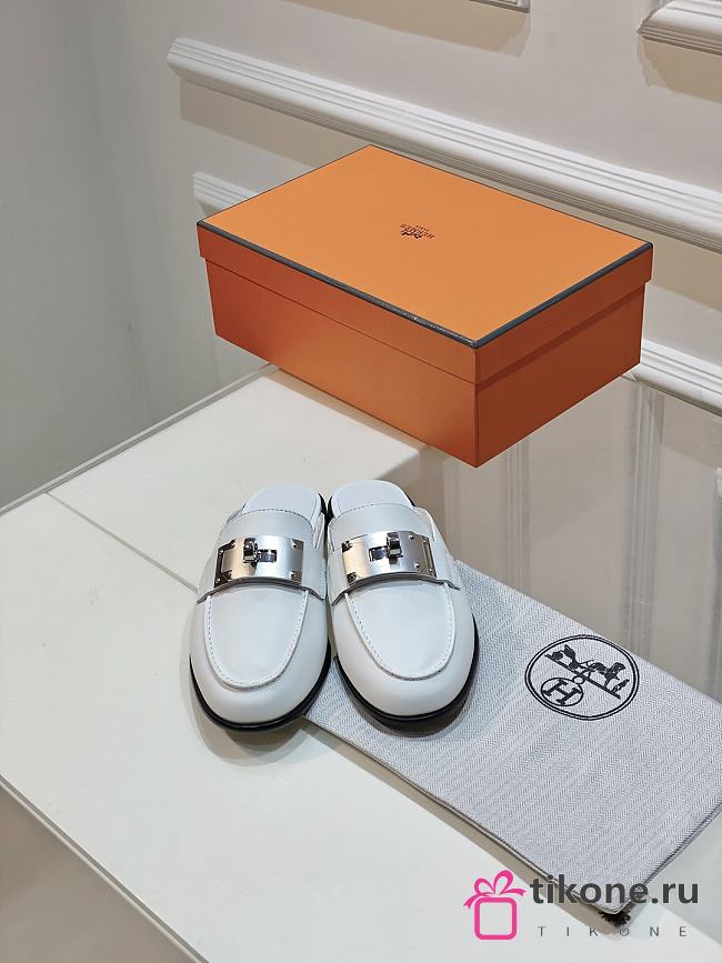 Hermes White Leather Mules  - 1