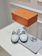 Hermes White Leather Mules  - 1