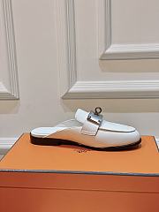 Hermes White Leather Mules  - 2