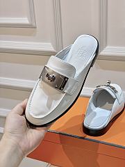 Hermes White Leather Mules  - 3