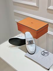 Hermes White Leather Mules  - 5