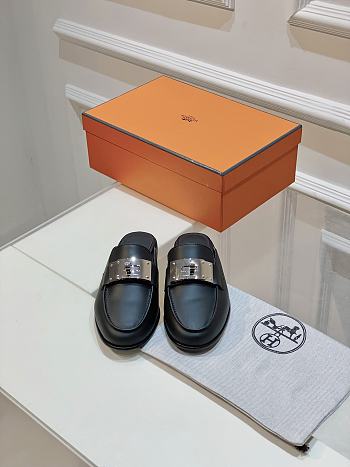 Hermes Black Leather Mules