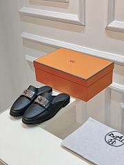 Hermes Black Leather Mules - 3