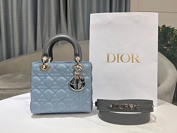 Dior Lady Blue&Grey Handbag - 20x17x8cm