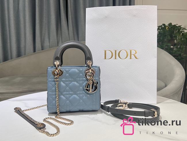 Dior Lady Small Blue&Grey Handbag - 17x15x7cm - 1