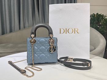 Dior Lady Small Blue&Grey Handbag - 17x15x7cm