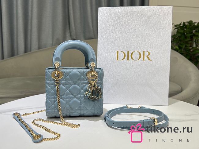 Dior Lady Small Sky Blue Cannage Lambskin - 17x15x7cm - 1