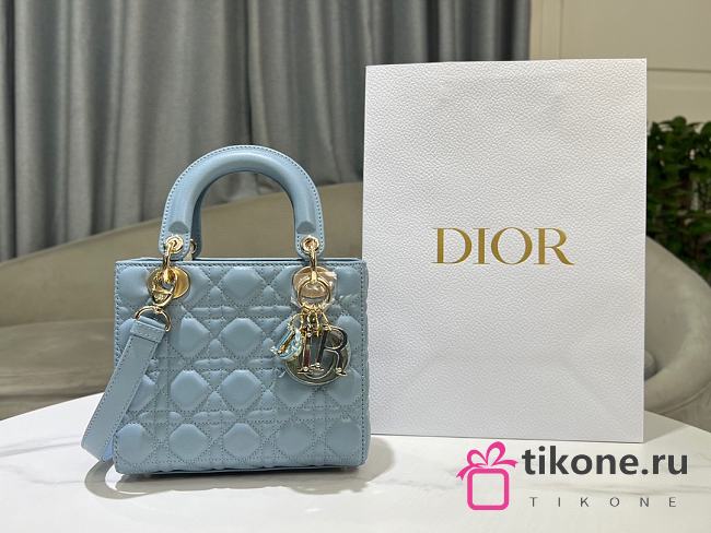 Dior Lady Sky Blue Cannage Lambskin - 20x17x8cm - 1