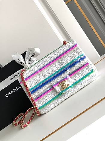 Chanel Classic Embroidered Tweed Sequins Handbag 20cm