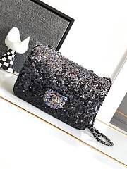 Chanel Sequin Mini Rectangular Flap Black Silver - 20x15x7cm - 1