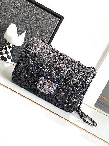 Chanel Sequin Mini Rectangular Flap Black Silver - 20x15x7cm