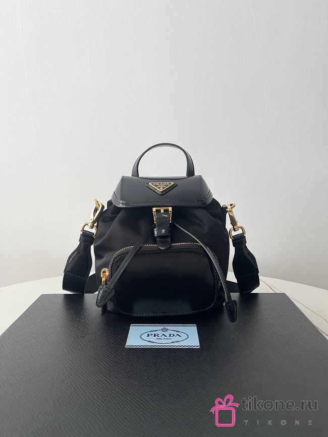 Prada Re-Nylon Brushed Black Leather Backpack - 18×15×11cm - 1