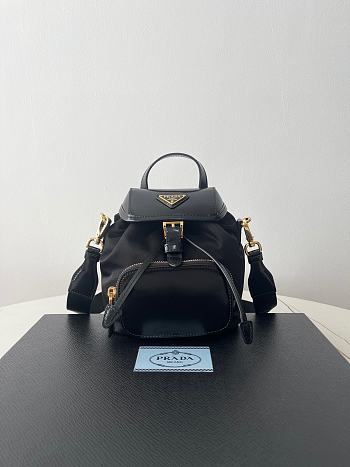 Prada Re-Nylon Brushed Black Leather Backpack - 18×15×11cm