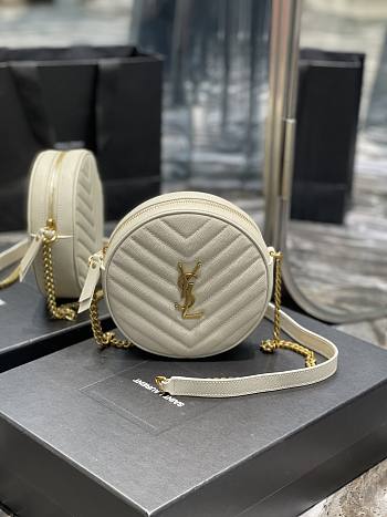 YSL White Leather Round Bag - 17x17x5.5cm