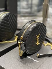 YSL Black Leather Gold Logo Round Bag - 17x17x5.5cm - 4