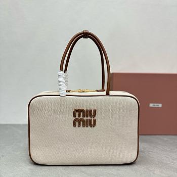 Miumiu Natural Canvas Top Handle Bag - 34x23x12cm