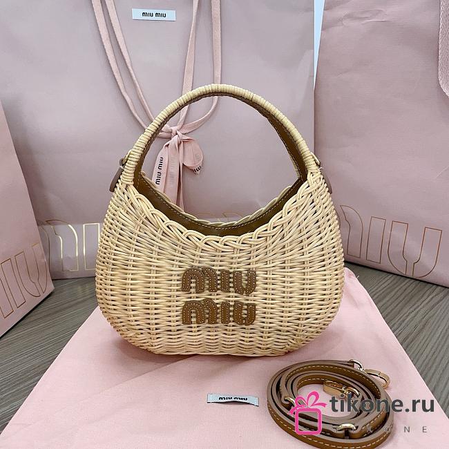 Miumiu Brown Logo Wander Wicker Shoulder Bag - 20x17x6cm - 1