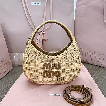 Miumiu Brown Logo Wander Wicker Shoulder Bag - 20x17x6cm