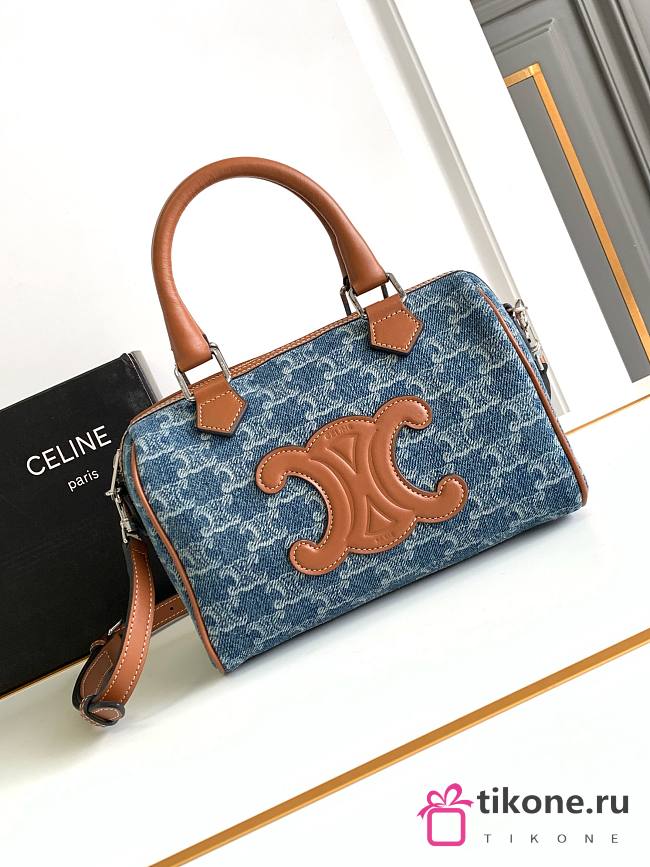 Celine Boston Bag In Blue Denim - 19.5x14x7cm - 1