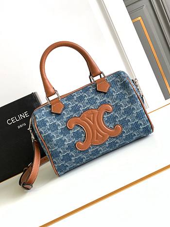 Celine Boston Bag In Blue Denim - 19.5x14x7cm