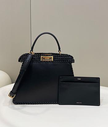 Fendi Peekaboo Black Leather Braid Bag - 33x14x26cm