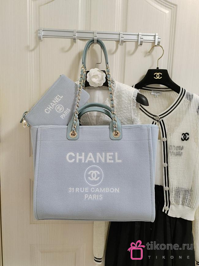 Chanel Medium Deauville Shopping Bag In Light Blue Canvas 38cm - 1