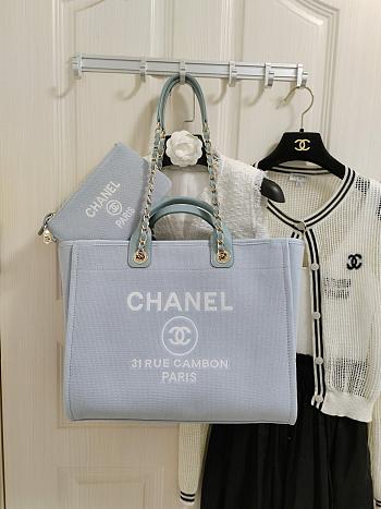 Chanel Medium Deauville Shopping Bag In Light Blue Canvas 38cm