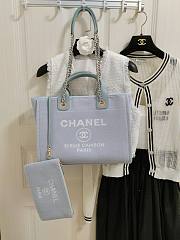 Chanel Small Deauville Shopping Bag In Light Blue Canvas 32cm - 1