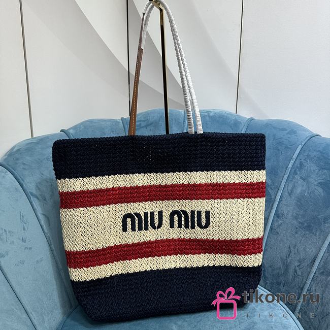 Miumiu Woven Fabric Tote Bag In Black Red - 40x34x16cm - 1