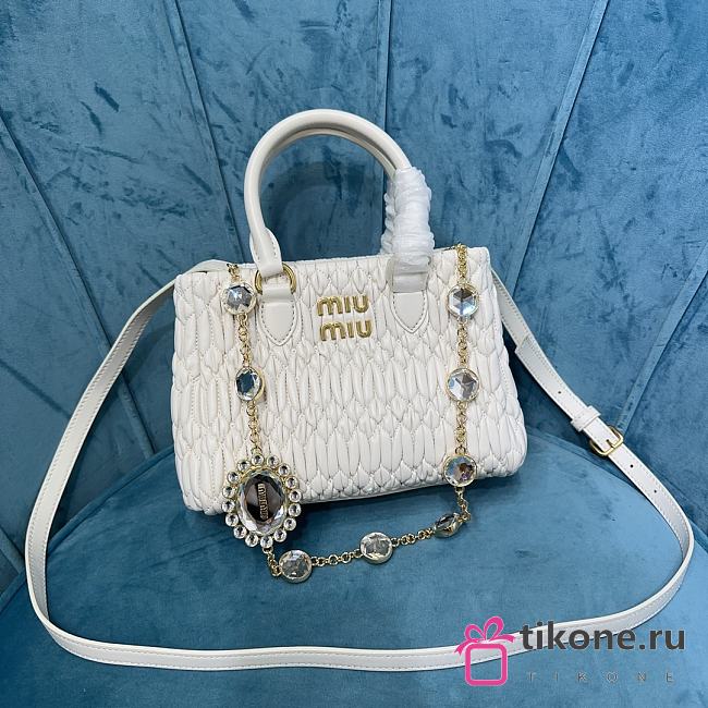 Miumiu Crystal Handbag In White Leather - 20x16x11cm - 1