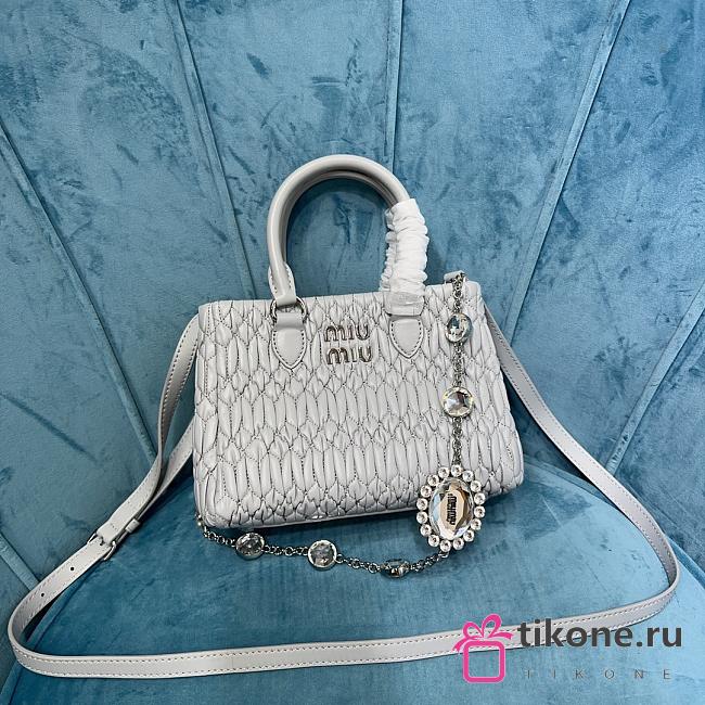 Miumiu Crystal Handbag In Grey Leather - 20x16x11cm - 1