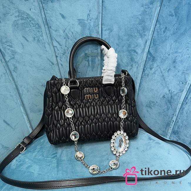 Miumiu Crystal Handbag In Black Leather - 20x16x11cm - 1