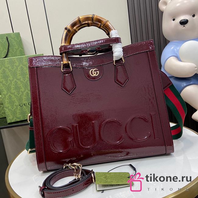 Gucci Diana Shiny Red Leather Tote Bag - 35x30x14cm - 1