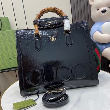 Gucci Diana Shiny Black Leather Tote Bag - 35x30x14cm