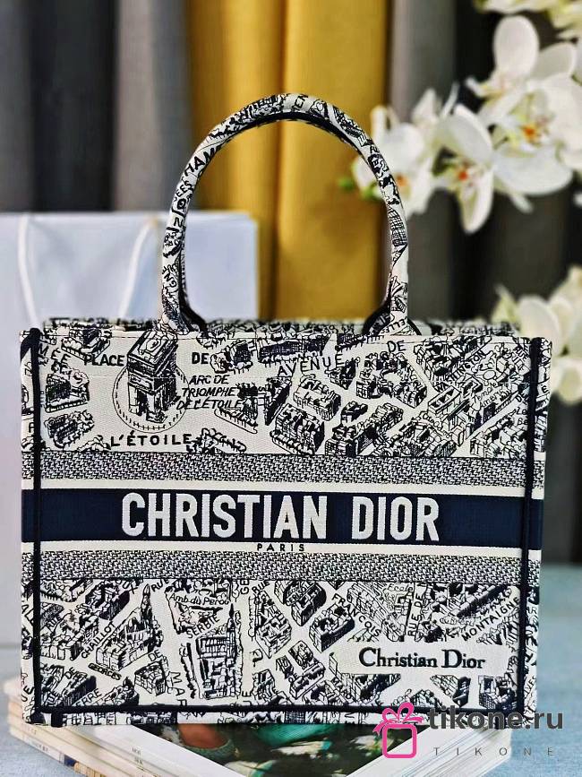 Dior Book Tote Bag Medium Plan de Paris embroidery - 36.5x27x16.5cm - 1